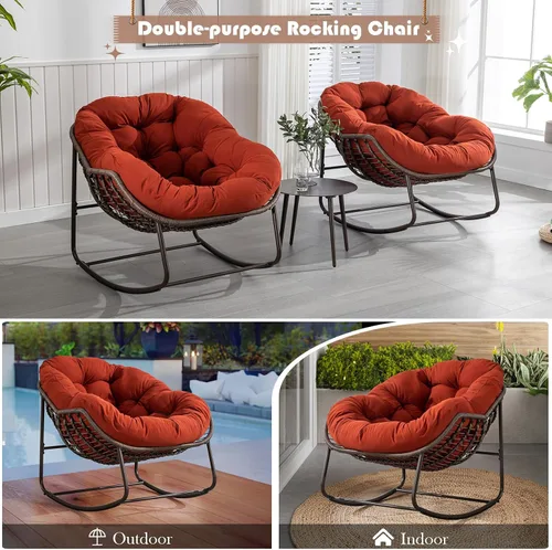 Miniatura 6 de Mecedora de gran tamaño para interiores, cómoda silla mecedora de pana con cojín grueso y marco, silla mecedora grande de mimbre para sala de estar