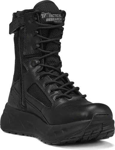 Tactical Research MAXX - Botas tácticas ultraacolchadas de 8 pulgadas, color negro maximalista con cremallera, diseñadas para policía, EMS y