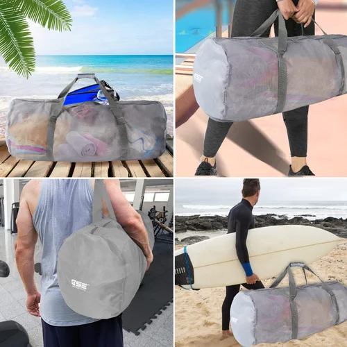 Miniatura 6 de Bolsa de lona deportiva de malla grande de alta resistencia, color gris, bolsa seca, equipo de buceo, bolsa de buceo con cremallera. Ideal