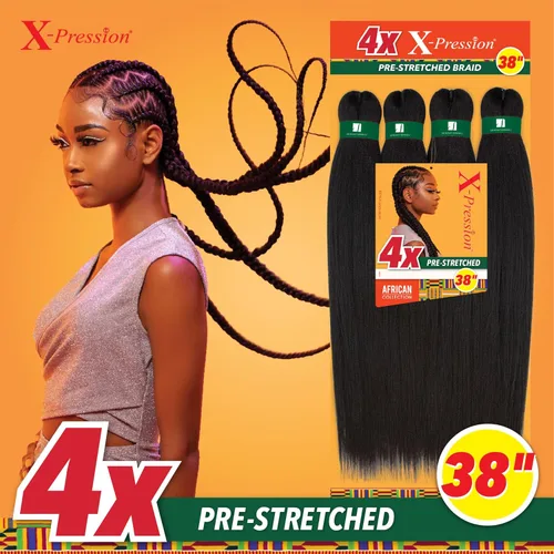 Miniatura 2 de Sensationnel X-pression - Trenza sintética preestirada – 4 trenzas de 38 pulgadas, todo kanekalon retardante de llama para trenzas en caja y trenzas