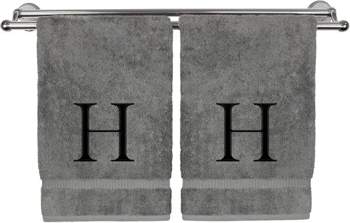 Miniatura 33 de Toalla de mano monogramada, regalo personalizado, juego de 2 - Toalla bordada con letra de bloque dorada - Extra absorbente 100% algodón turco