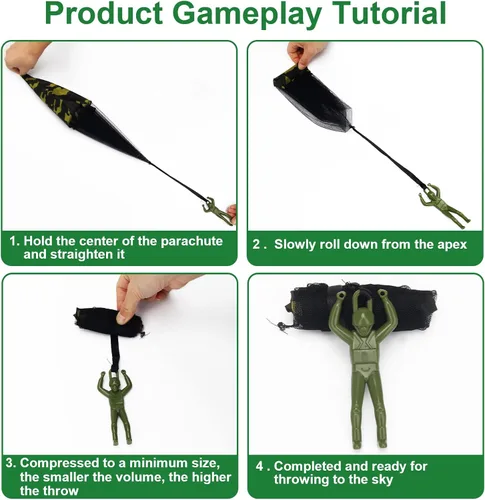 Miniatura 5 de Catcan 10 piezas de juguete de paracaídas, paracaídas de camuflaje para hombre, sin enredos, lanzar a mano, juguete volador para paracaidistas,