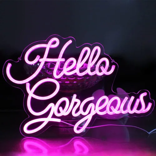 Miniatura 3 de Letreros de neón con texto en inglés «Hello Beautiful» con texto «Hello Beautiful», luz LED rosa para dormitorio, boda, cumpleaños, telón de fondo