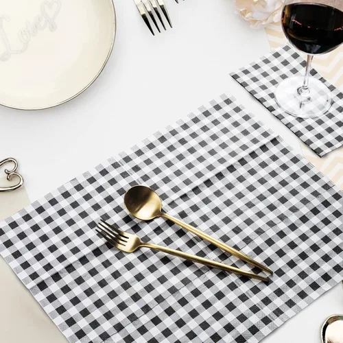 Miniatura 6 de Paquete de 100 servilletas de cuadros negros – 3 capas desechables de búfalo a cuadros servilletas de cena, servilletas de invitados, toallas