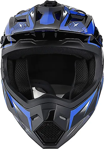 Miniatura 3 de 1Storm Casco de Motocross para Jóvenes Niños BMX MX Casco de Bicicleta Adolescente Estilo de Carreras; Azul de Carreras + Gafas + Paquete de Guantes