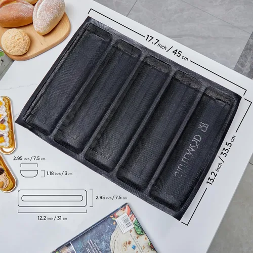 Miniatura 2 de SIFLEMOD Molde de silicona para baguette, bandeja antiadherente de malla flexible, forros perforados para hornear sándwiches, formas de hornear pan