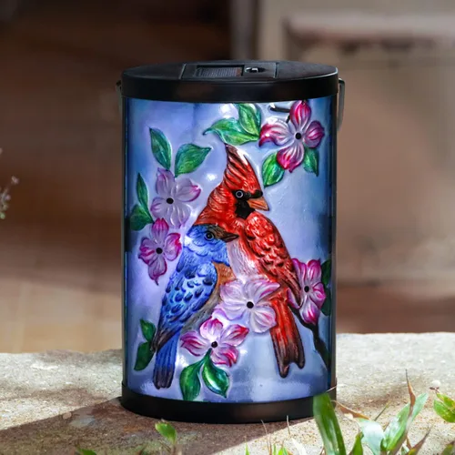 Miniatura 9 de Linterna solar colgante para exteriores, diseño de pájaro azul, impermeable, luz LED cardenal, lámpara decorativa de mesa para patio, jardín