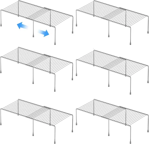 Juego de 6 estantes expandibles ajustables para gabinete de cocina, estantes de almacenamiento de alambre de metal para despensa, organizador de