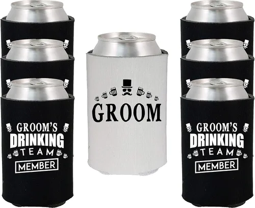 Miniatura 8 de Shop4Ever El miembro del equipo de bebida del novio y el novio puede enfriar ~ Enfriadores de manga para latas de cerveza para despedida de soltero