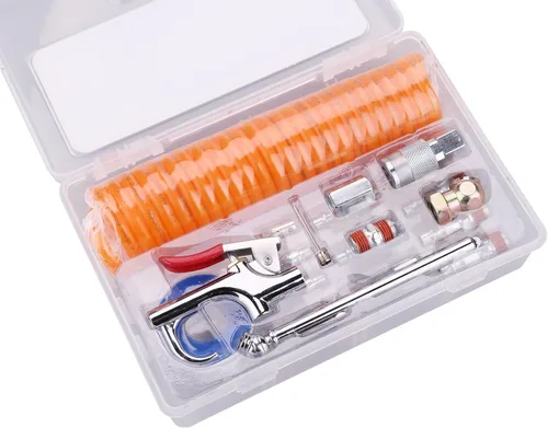 Miniatura 2 de 1/4" NPT kit de accesorios - 20 unidades, kit de herramientas para manguera de compresor de aire con manguera con bobina/pistola de aire/manómetro