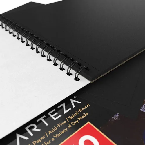 Miniatura 5 de ARTEZA Cuaderno de bocetos en espiral de 11 x 14 pulgadas, bloc de dibujo de papel de arte negro, paquete de 2 unidades de 30 hojas para dibujar