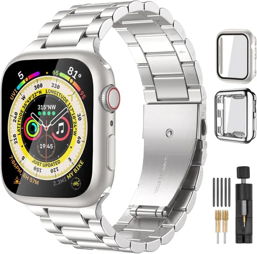 Miniatura 16 de Lerobo Compatible con Apple Watch Band de 1.732 in 1.654 in 1.575 in 1.496 in 1.614 in 1.772 in 150.9 ft 1.929 in, correa de metal de acero