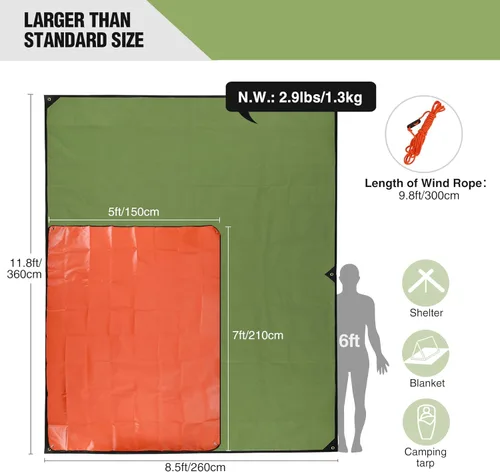 Miniatura 2 de RedSwing Manta de Supervivencia de Servicio Pesado, Lona Térmica de Emergencia Impermeable, Mantas Reflectantes Multiusos Aisladas para Todo Tipo