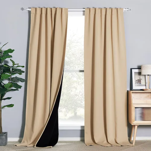 Miniatura 59 de NICETOWN Paneles de cortinas totalmente opacas para dormitorio que reducen el frío, cubiertas de ventana súper gruesas aisladas, cortinas Biscotti