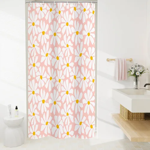 Miniatura 10 de Litabel Cortina de Ducha Pequeña para Cabina 36 x 72 pulgadas, Cortina de Ducha Estrecha de Tela Floral de Media Margarita para Baño Femenino, Juego