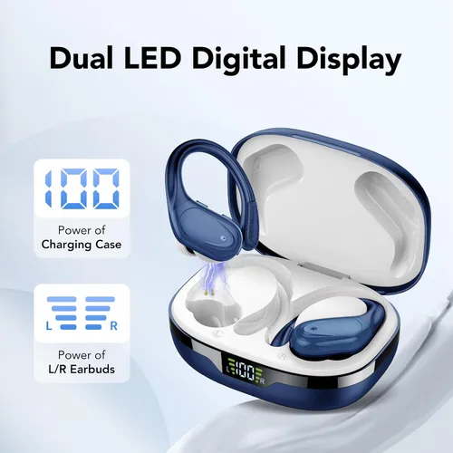Miniatura 2 de Auriculares inalámbricos Bluetooth 5.3, 60 horas de reproducción con pantalla digital, auriculares inalámbricos deportivos con gancho para la oreja