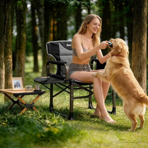 Miniatura 8 de SUNNYFEEL Oversized Camping Directors Chair 2 Pack Portable Foldable Camp Chair for Adults Support 600lbs with Side Pocket and Side Table for Beach