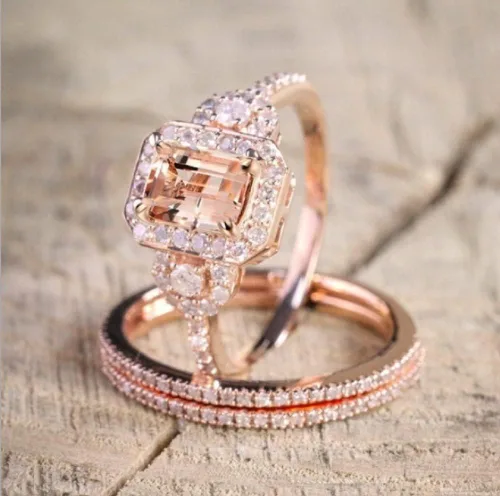 Miniatura 2 de Elegante anillo de compromiso de morganita relleno de oro rosa de 18 quilates para mujer, talla 6-10 (EE. UU. 7)