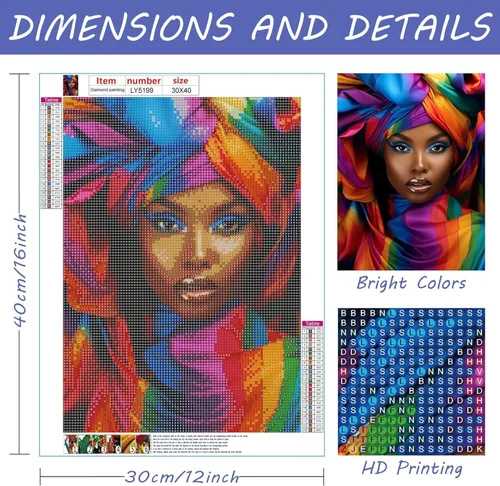 Miniatura 9 de SKRYUIE Kits de pintura de diamantes de hombre africano 5D, kits de arte de diamantes para adultos afroamericanos, taladro redondo completo, punto