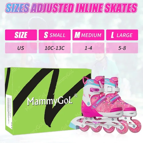 Miniatura 2 de MammyGol Patines en línea para niños y niñas Patines ajustables con ruedas iluminadoras Patines para principiantes 2-Rosado
