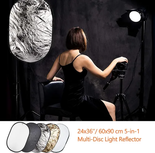 Miniatura 2 de Reflector de luz fotográfica de 24 x 36 pulgadas / 23.6 x 35.4 in, difusor 5 en 1, plegable con bolsa y clips reflectores para estudio