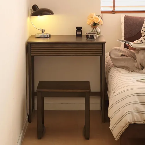 Miniatura 6 de Escritorio de madera maciza con acabado de nogal, escritorio pequeño para oficina en casa, escritorio de computadora para espacios pequeños