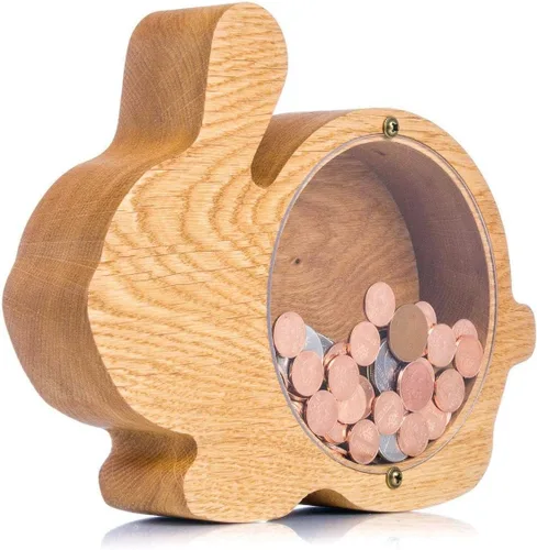 Hucha de conejito de madera RABBIT Banco de monedas regalos personalizados Marco de caja de dinero de madera Regalos de Pascua para niños y niñas