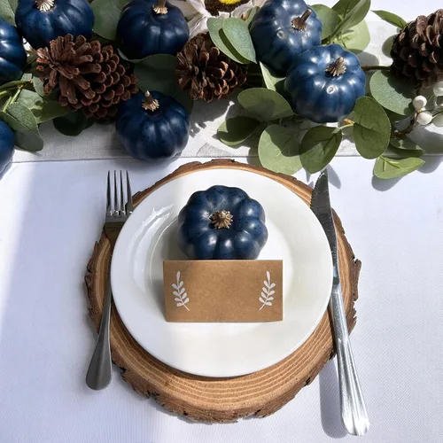 Miniatura 3 de Winlyn 12 calabazas artificiales pequeñas, color azul marino, calabazas decorativas de color azul oscuro, calabazas de espuma para regalos de otoño