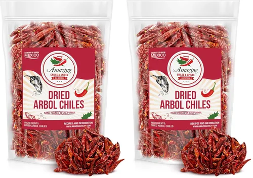 Miniatura 8 de Chile De Arbol 8oz - Pimientos rojos enteros secos, sin tallo de primera calidad, bolsa resellable. Uso en platos mexicanos, chinos y tailandeses.