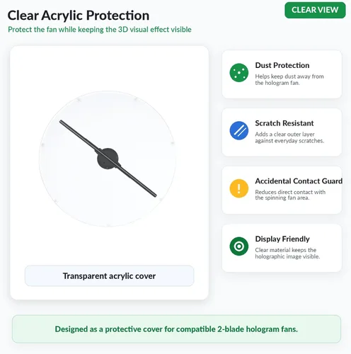 Miniatura 6 de Cubierta protectora de ventilador de holograma 3D, funda protectora de seguridad de acrílico transparente para ventilador de holograma de 2 aspas