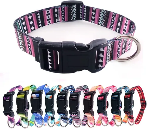 Miniatura 14 de Love Dream Collar de perro resistente con hebilla de liberación rápida ajustable con patrones geométricos florales para perros pequeños, medianos