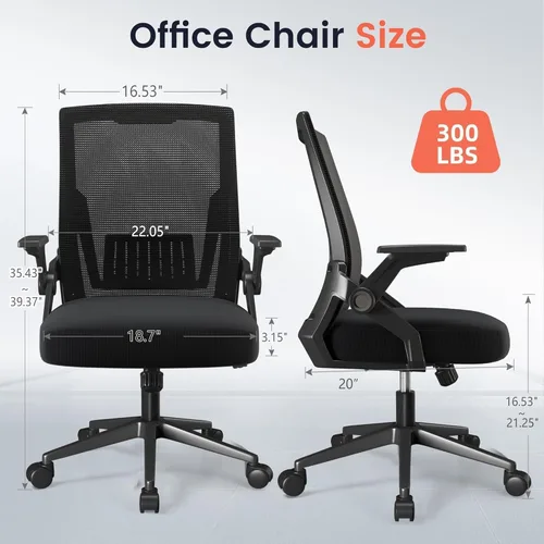 Miniatura 2 de GTPLAYER Silla de oficina ergonómica con reposabrazos abatibles, silla ejecutiva para computadora en casa, malla transpirable y cómodo soporte Negro
