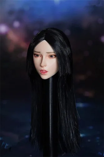 Miniatura 2 de Fremego Esculpe de cabeza femenina a escala 1/6, expresión de niña asiática, cabeza de cabello negro tallada para cuerpo de figura de acción PH TBL
