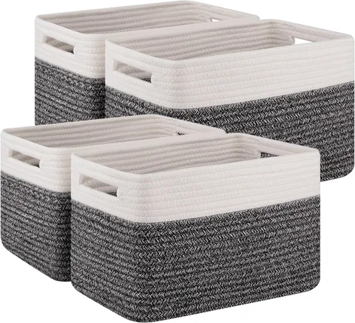 Miniatura 9 de Paquete de 4 cestas de almacenamiento para organizar, cestas tejidas para estantes, perfectas para juguetes, libros, toallas y ropa, cestas