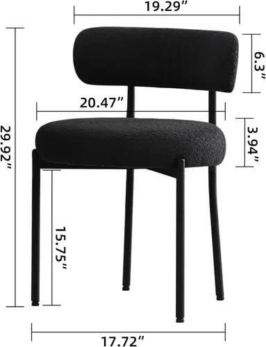 Miniatura 2 de DYHOME - Juego de 2 sillas de comedor de bouclé negro, sillas de cocina modernas de mediados de siglo con respaldo curvo y patas de metal, sillas