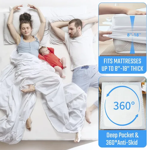 Miniatura 4 de Protector de colchón ajustable e impermeable. Protector lavable de cama, blanco, no hace ruido, de algodón Terry premium suave, sin vinilo, funda