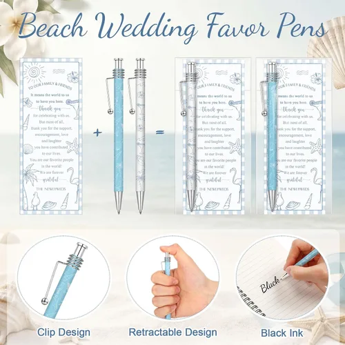 Miniatura 4 de Tenceur Juego de 30 bolígrafos retráctiles de tinta negra para invitados de boda en la playa, regalos de boda, regalos de boda, suministros