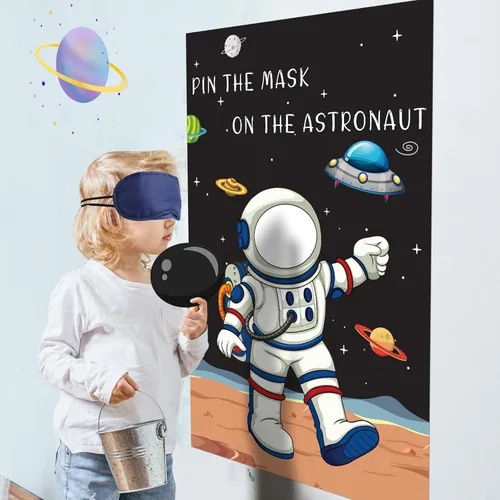 Miniatura 3 de Hooqict Pin The Mask on The Astronaut Space Party Games for Kids Juego de cumpleaños Astronauta Sistema Solar Decoración de fiesta temática