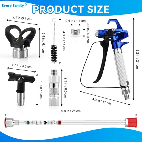 Miniatura 3 de 16 pistolas pulverizadoras de pintura sin aire de 3600 PSI con protector de punta, punta de pulverización sin aire, filtros, junta giratoria