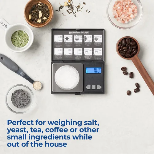 Miniatura 9 de American Weigh Scales Báscula de bolsillo portátil compacta de la serie MAX, escala de gramos para alimentos pequeños, escala de joyería, 24.69 oz x