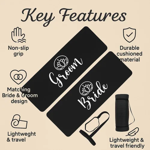 Miniatura 3 de Brosash Tapete de yoga para novia y novio, extra grueso y antideslizante, con correa de transporte para gimnasio en casa, estiramiento