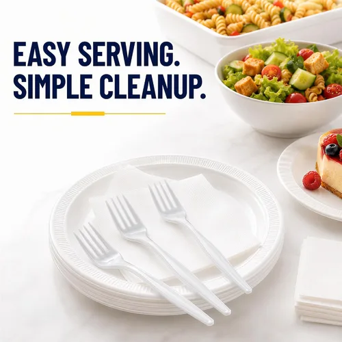 Miniatura 8 de BluShine Paquete de 600 tenedores de plástico blanco, tenedores desechables para catering, oficinas y restaurantes, cubiertos de plástico a granel