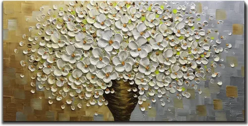 Miniatura 10 de V-inspire Arte, pintura al óleo moderna pintada a mano de 30 x 45 pulgadas, ramo completo de flores, lienzo acrílico abstracto, decoración de pared