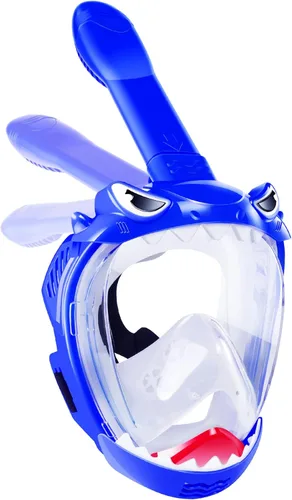 Full Face Snorkel Mask for Kids with 180° Panoramic View, Snorkeling Set Featuring Anti-Leak and Anti-Fog Foldable Dry Top Design for Safe Azul