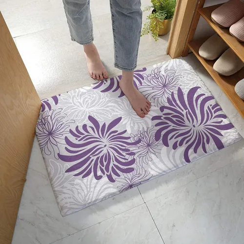 Miniatura 3 de Tapete de felpa esponjosa absorbente para entrada de piso, patrón floral, suave, lanudo y antideslizante, alfombra de baño de flores moradas