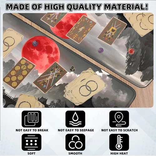 Miniatura 6 de Tapete de juego MTG de fantasía de luna roja, 24 x 14 pulgadas, bordes cosidos, TCG, tapete de juego para MTG DTCG CCG RPG, juego de cartas