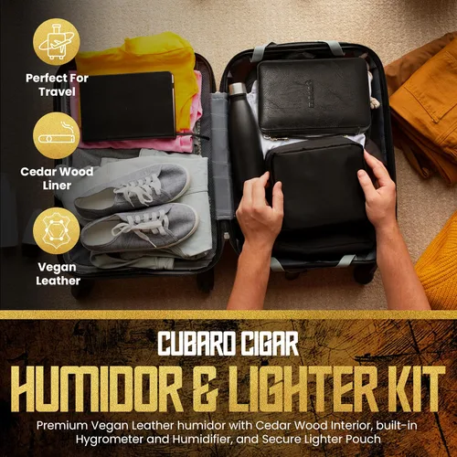 Miniatura 6 de Estuche para humidor de cigarros de viaje, con capacidad para 6 puros, caja portátil de cuero y cedro español con higrómetro y humidificador
