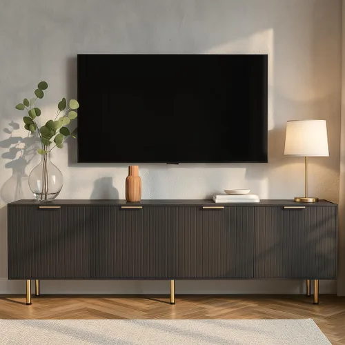 Miniatura 6 de Soporte de TV negro para televisores de hasta 80 pulgadas, consola de TV moderna de mediados de siglo, soportes de TV para sala de estar