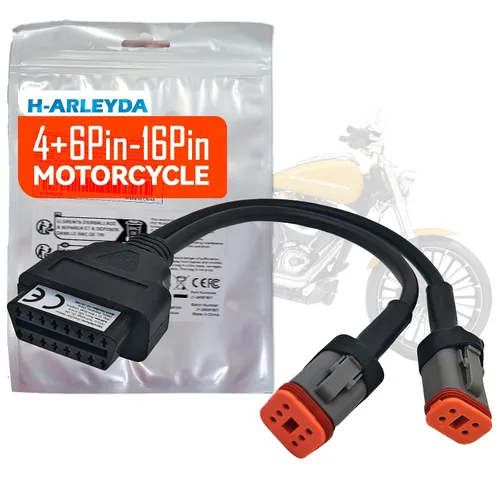 Adaptador OBD2 para Harley 2 en 1 [4 pines + 6 pines] a cable de diagnóstico de motocicleta de 16 pines, conector de herramienta de escáner