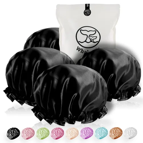 Miniatura 8 de Gorro de ducha para mujer, reutilizables, extra grandes, para hombres, de satén, de doble capa, EVA, impermeable, gorro de pelo largo